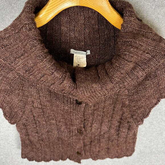 Sarah Pacini Brown Cowl Neck Knit Cardigan Shawl Collar Vest Minimalist One Size - Picture 3 of 13